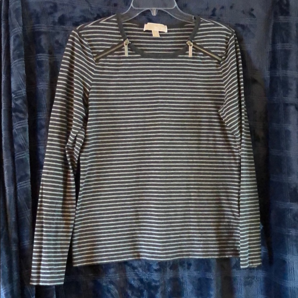 Michael Kors grey striped long sleeve tee - Medium